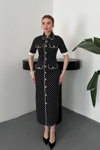 SEREMONİ BUTİK Black Polka Dot Dress