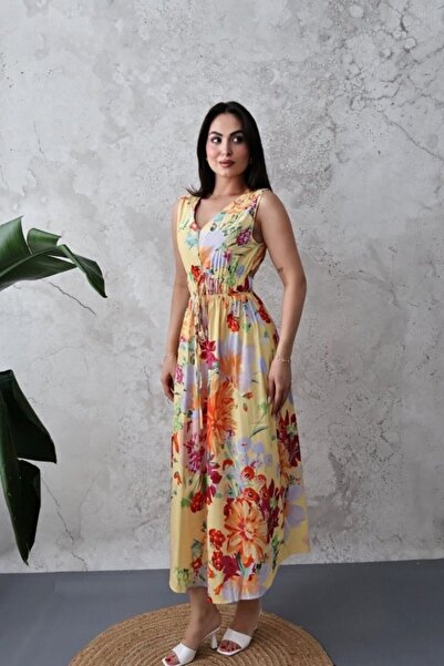ELBEE Yellow Floral Patterned Summer Dress