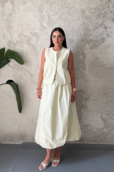 ELBEE Yellow poplin vest skirt set
