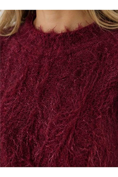 ZEYN STORE Kadın Sakallı Triko Kazak Bisiklet Yaka Uzun Kollu Yumuşak Peluş Dokulu Günlük Kazak