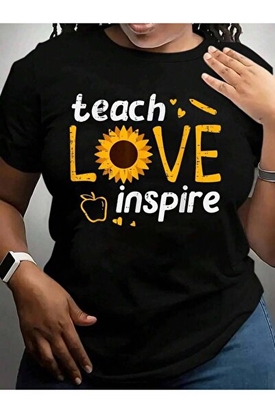 21JNRY Teacher Teach Love Inspire Sunflower Women Back To School Black Graphi...