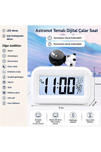 silabor Astronot Dijital Çalar Saat – LED Ekranlı, Çok Fonksiyonlu, Zamanlayı...