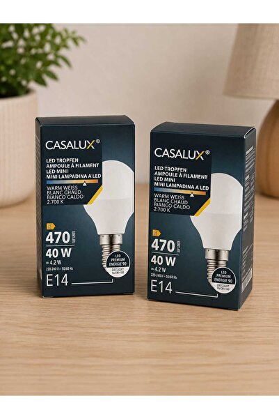 casalux Set 2 becuri LED E14 – 4,2W, 470 lumeni, lumină caldă 2700K