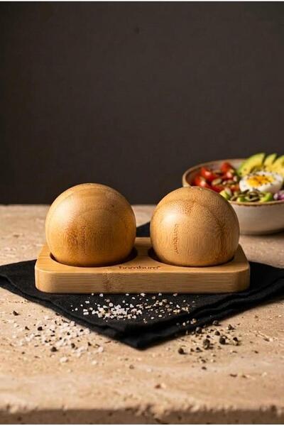 Atbyhome Set of 2 Globe Salt and Pepper Shakers with Bamboo Stands 16X8.5 cm ...