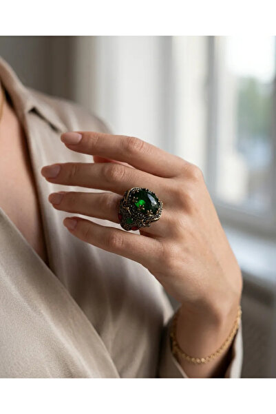 Dorvina Bronze Women's Ring Authentic Copper Jewelry Margazite Worked Green S...