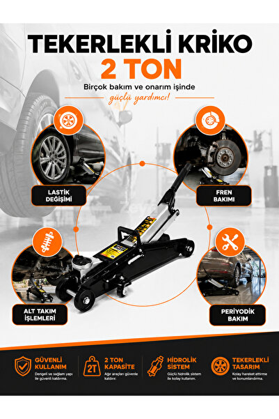 Zeyn Gross 2 Ton Tekerlekli Hidrolik Kriko – Çelik Gövdeli Araç Kaldırma Krik...