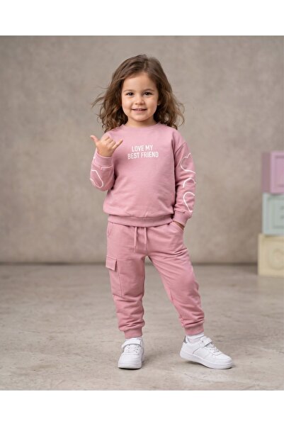 voyyo kids baby Girl's Seasonal 2-Strand Heart Printed Top and Bottom Tracksu...