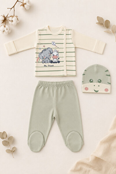Beniizle Elephant and Zebra My Friends Printed 3-Piece Baby Hospital Discharg...
