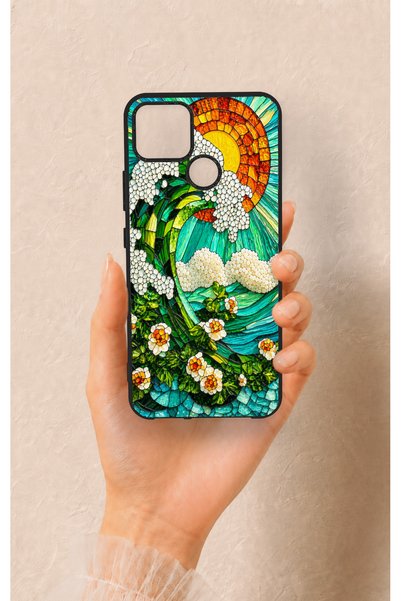 Vip Case حافظة سيليكون متوافقة مع Realme C25 بنمط موجة المحيط من موزايك