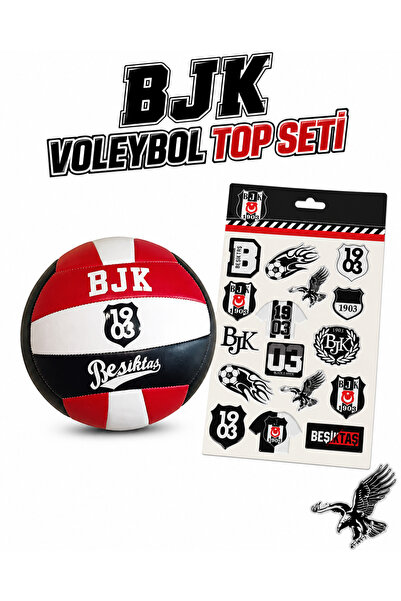 Beşiktaş BJK Voleybol Topu ve Şekilli Sticker Seti – Kırmızı Beyaz Siyah Tara...