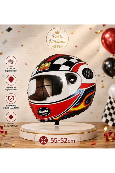 Parti Dükkanı Motorcycle Helmet Foil Balloon 52X55 cm Helium Compatible Motorcycle Racing Themed Birthday Party Decoration