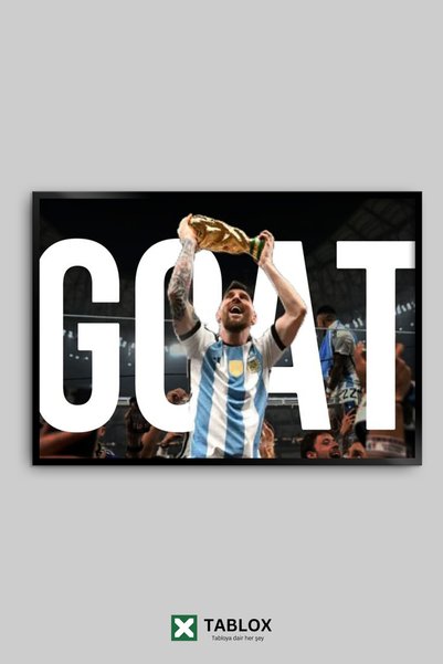TABLOX Lionel Messi GOAT Cupa Mondială Argentina Tablou decorativ din MDF cu aspect de ramă de fotbal