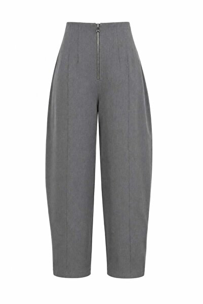 HAZELANNA High Waist Zipper Detailed Gray Trousers