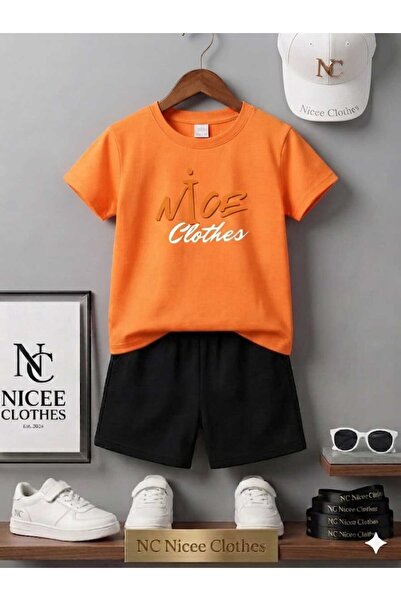 Leto Lykia Summer Children's T-Shirt Shorts Unisex (Orange and White with Nic...