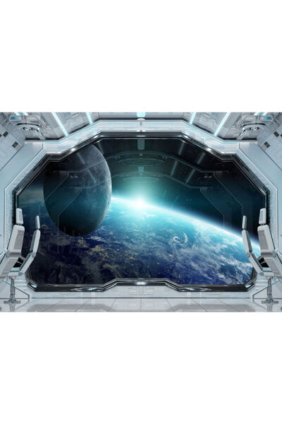 VIODESIGN Fototapet Copii, autoadeziv, Interior Nava Spatiala Luna, multicolo...