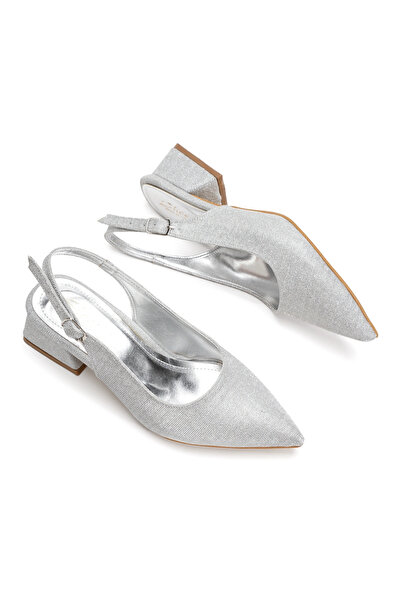 MFT AYAKKABI Women's Silver Glitter Open-Back Thick Heeled Evening Dress Shoes