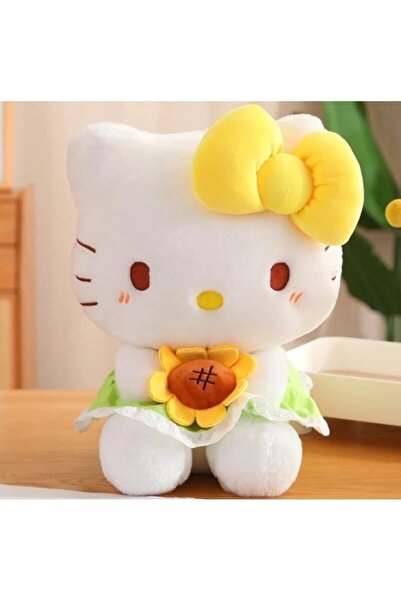 Takara Tomy Sarı toka Hello kitty peluş oyuncak ayçiçeği elinde sevimli yumuş...