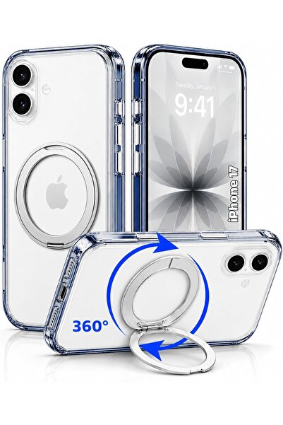 UrbanX URBANNX Clear Case for iPhone 17 Cover with 360° Spin Ring Stand, Comp...