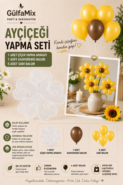 GÜLFAMİX Ayçiçeği Balon Yapma Seti | Kendi Çiçeğini Kendin Yap Konsepti | Çiç...