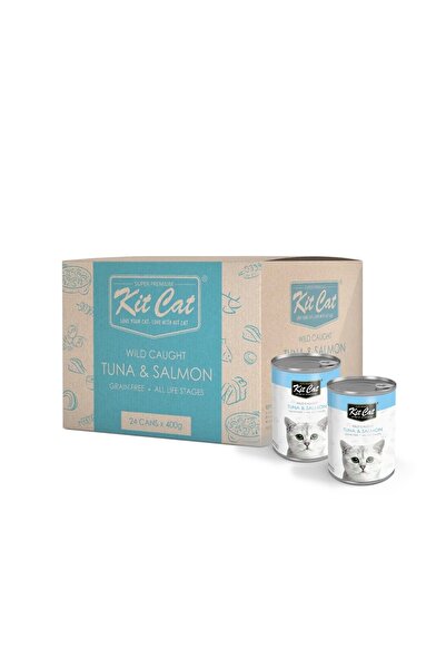 Kit Cat كرتون معلبات اكل رطب للقطط تونه وسلمون 400 غ * 24 علبك