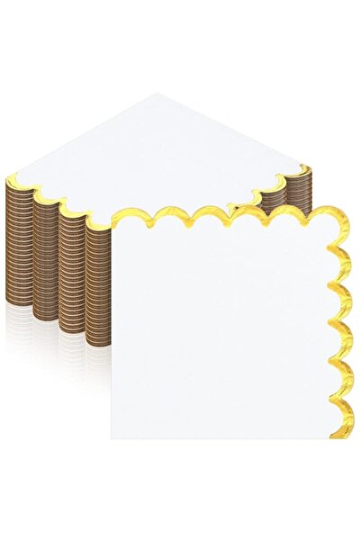 Generic Brand 50 Pcs White Scalloped Napkins with Elegant Gold Foil Edge, Thi...