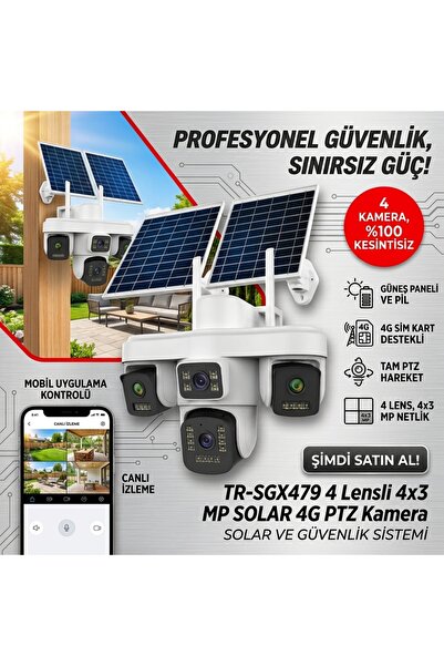 ttech bilişim Trio SGX-479 4G Sim Kartlı Kamera 4 Kameralı Solar Güneş Enerji...