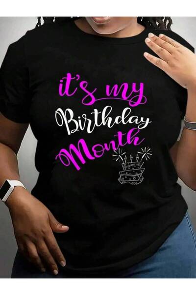k222 تي شيرت بطباعة جرافيكية باللون الأسود من It's My Birthday Month Party Cr...