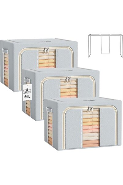 Generic U-HOOME 66L Large Clothes Storage Bins with Metal Frame,Foldable Clos...