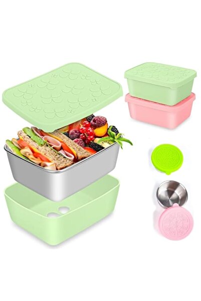 Generic 2 Pcs Stainless Steel Bento Lunch Box, 18oz Snack Containers with 2 D...