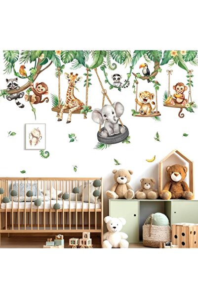 Generic Brand decalmile Jungle Animals Tropical Leaves Wall Sticker Safari El...