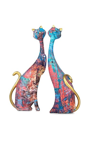 Generic Brand Bukela 2 Pack Cat Statues Multicolor Graffiti Art Resin Figurin...