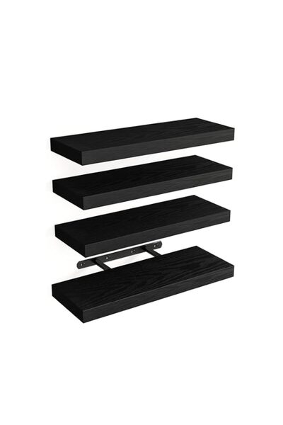 Generic 4Pcs Black Floating Wall Shelves,Large & Deep Sturdy Wall-Mounted Sto...