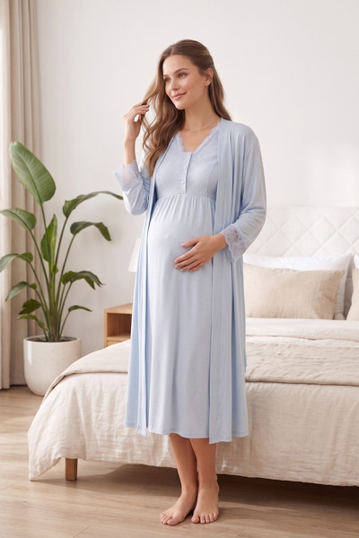 Miss Dünya Lissa Alina Sabahlıklı Lace Detailed Zero-Sleeve Maternity and Pos...