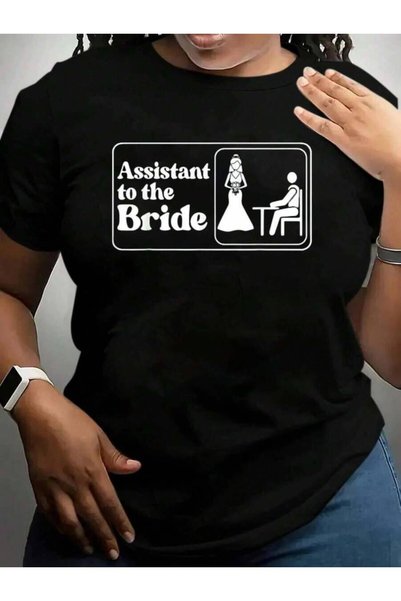 23ERVA تي شيرت أسود مطبوع عليه عبارة "Assistant To The Bride Bridesmaid Match...
