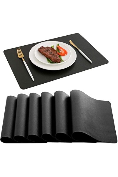 Generic Set of 6, Black Waterproof Faux Leather Heat Resistant Place Mats for...