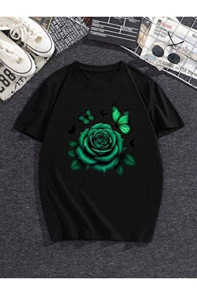 NOURAM Women's T-Shirt, Fashionable Butterfly Pattern Printed T-Shirt Rose El...