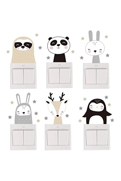 Generic Brand Tazweeq 6 Pcs Light Switch Stickers, Cute Cartoon Penguin Rabbi...
