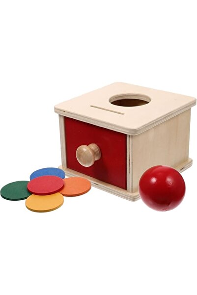 Generic Toys Wooden Object Permanence Box Coin&Ball 2-in-1 Drop Box,12X12X8.5CM