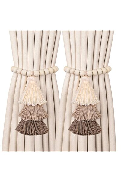 Generic Magnetic Curtain Tiebacks with 3-Tier Tassel, 2 Pack Wood Bead Curtai...