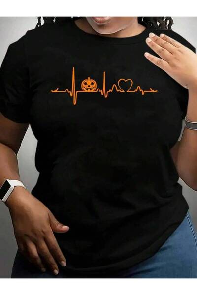 9JY Pumpkin Heartbeat Halloween Black Graphic T Shirts Tee