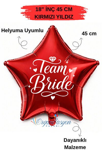 Organizasyon Pazarı 18 Inch Red Star Foil Balloon |   Bride Team Printed |   ...