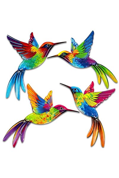 Generic 4 Pack Metal Hummingbird Wall Art Decor, 3D Colorful Birds Outdoor Wa...