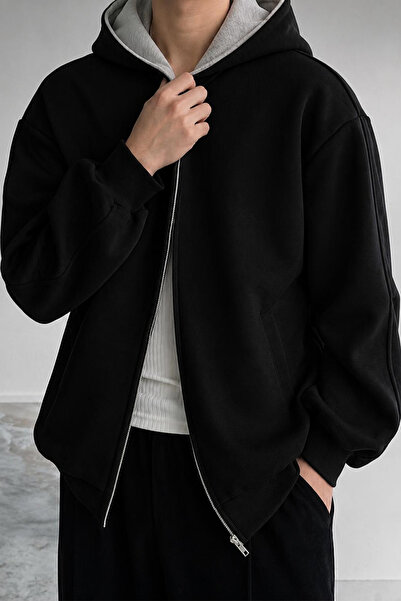 North London Men's Color Blocked Three-Thread Black Oversize Sweatshirt