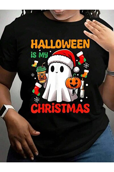 9JY تي شيرت بطباعة جرافيكية سوداء عليه عبارة "Is My Christmas Funny Ghost Pum...