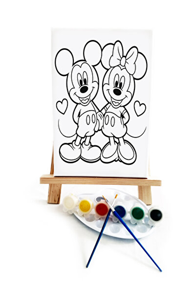 lilafil Mickey Çocuk Ressam Seti - 20 x 30 cm Önçizimli Tuval, 2 Adet Fırça, ...