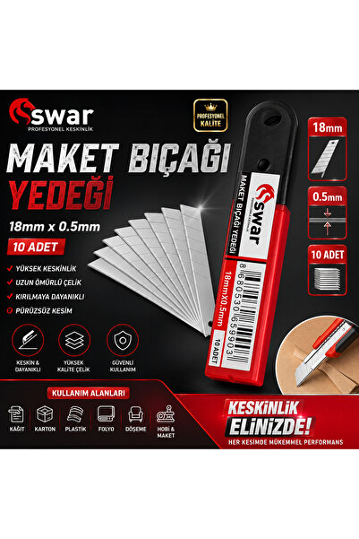 SWAR Yedek Bıçak 18x0.5mm Maket Bıçağı Yedeği 0.5mm 10'lu Paket