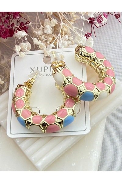 XUPING JEWELRY 14K RENKLİ MİNELİ BONİBON ÇELİK HALKA KÜPE