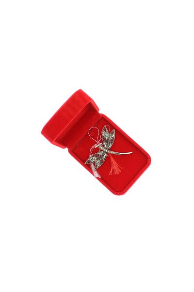 ButicCochet Broșă Martisor, Buticcochet, metal, Libelulă, 6x5 cm, Roșu - MR562