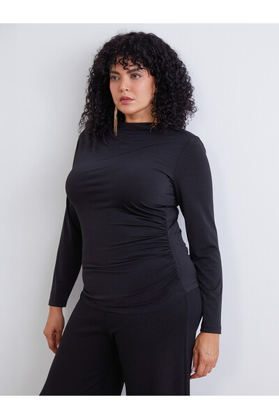 LC Waikiki Peak New Season Plus Size High Neck Gathered Women's Bodysuit