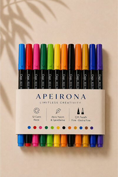 Apeirona 12'li Set - Fineliner Çift Taraflı - Teknik ve Hobi Çizim Kalemi